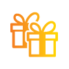 Orange icon depicting two gift boxes with bows