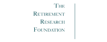 Logo for The Retirement Research Foundation, with a long vertical line to the right of it